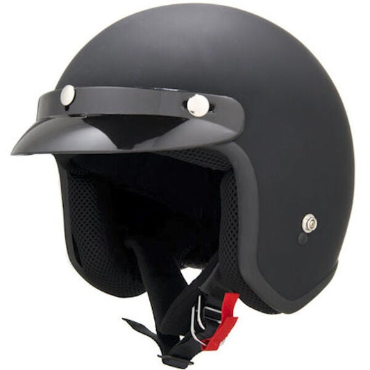 Open Face Helmet with Visor Matte Black